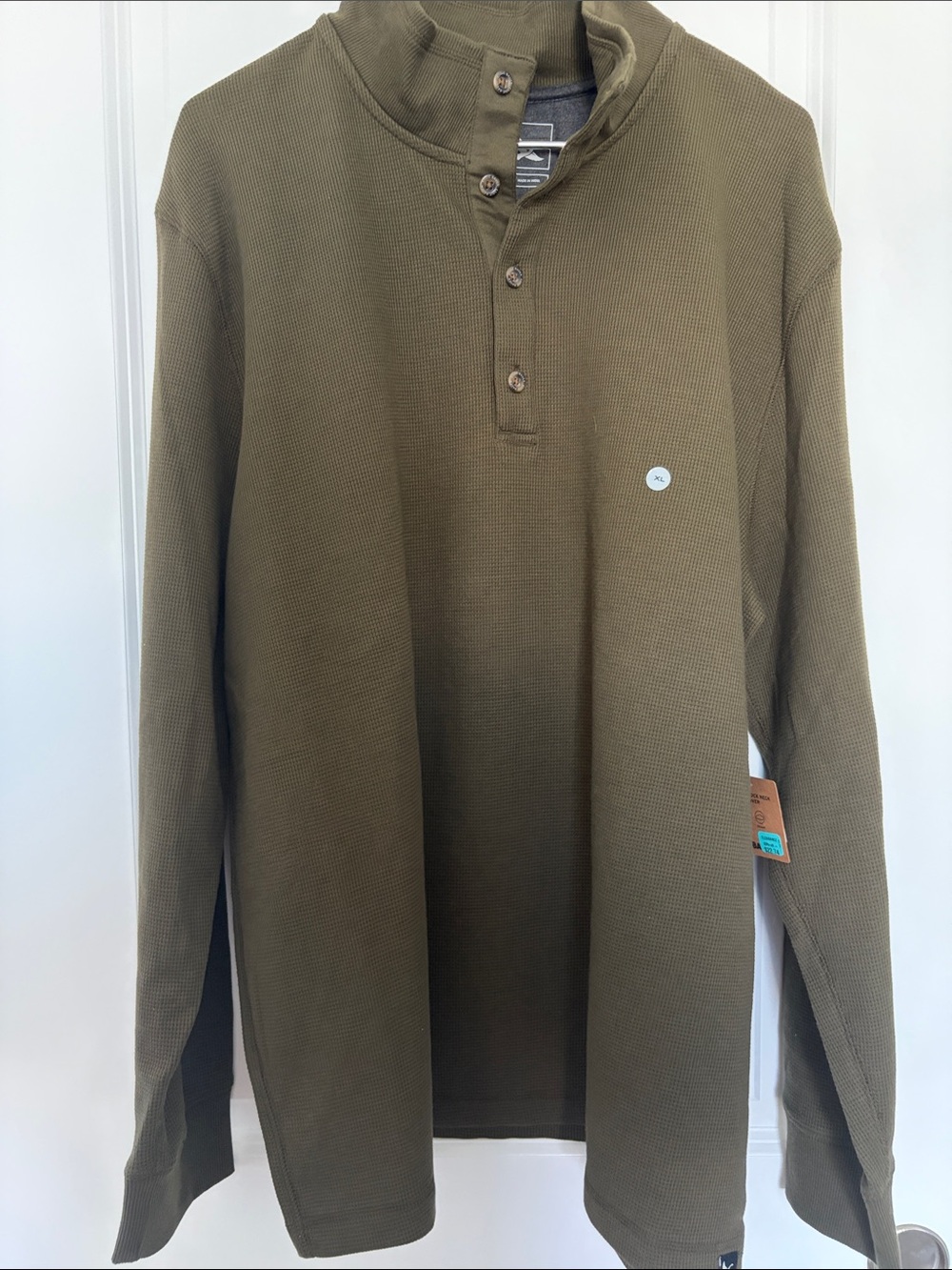 Eddie Bauer Olive Green Waffle Henley Pullover